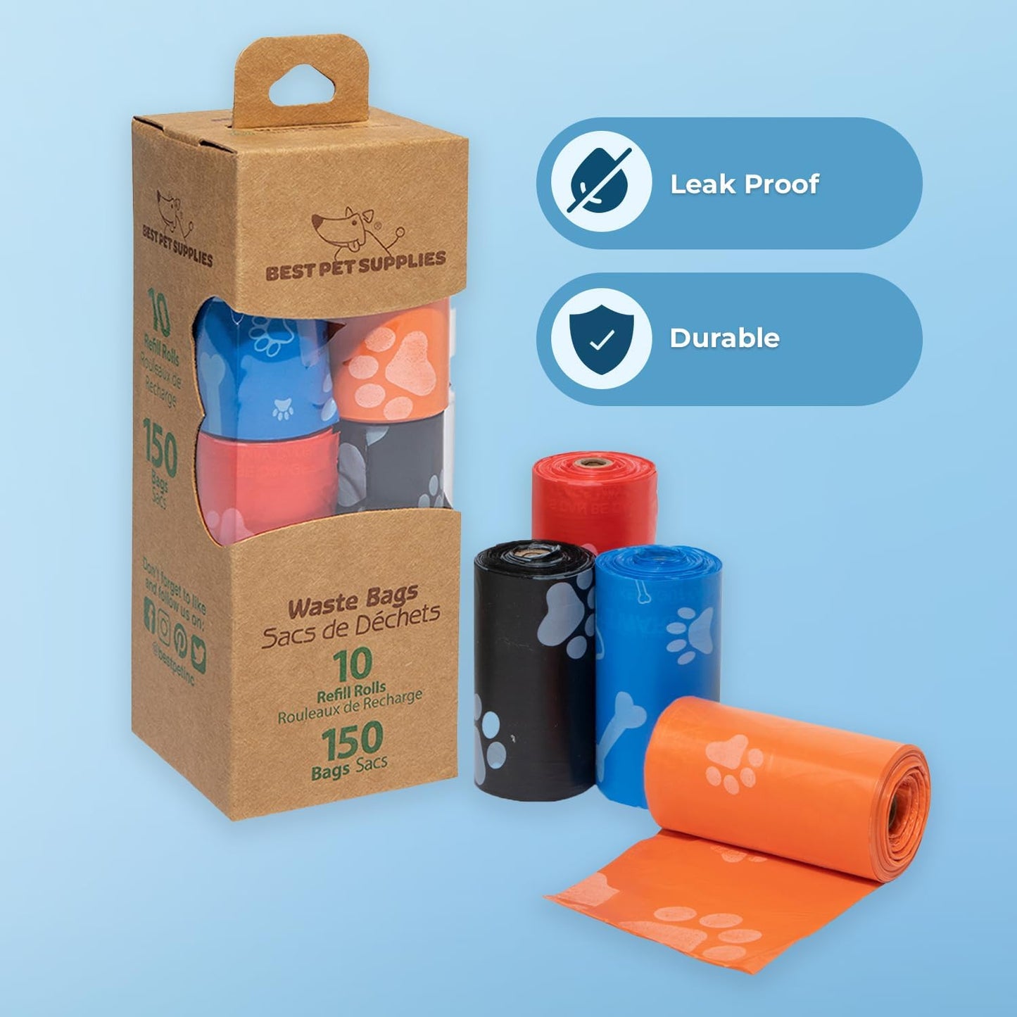 Leakproof Dog Poop Bags With Dispenser and Leash Clip