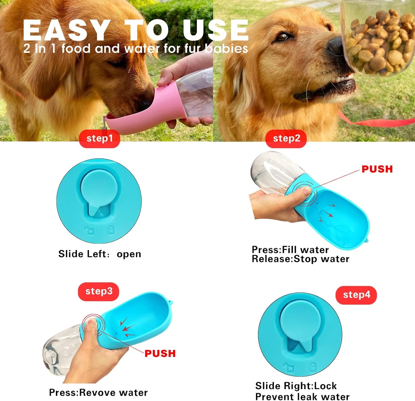 Dog Water Bottle,Portable Pet Water Bottle with Food Container