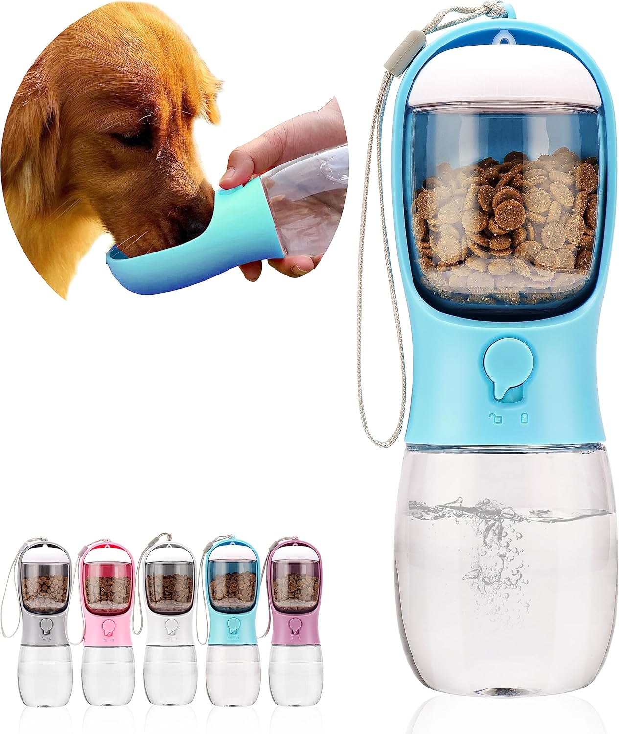 Dog Water Bottle,Portable Pet Water Bottle with Food Container